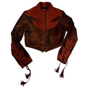 Vtg 70s? Womens Suede Leather Jacket Fringe Cowgirl Rodeo Patchwork Western Sz S
